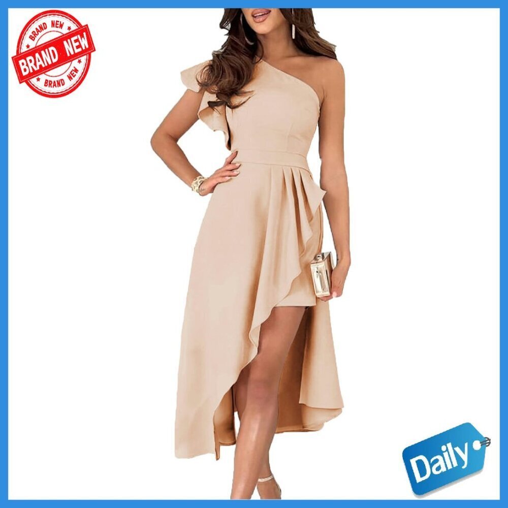 One Shoulder Ruffle Empire Waist Bodycon Formal Midi Dress